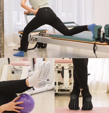 Grip Pilates Socks Ankle for Women, Yoga Non Slip Socks for Barre Workout Gym Hospital Sticky Slipper Socks 3 Pairs