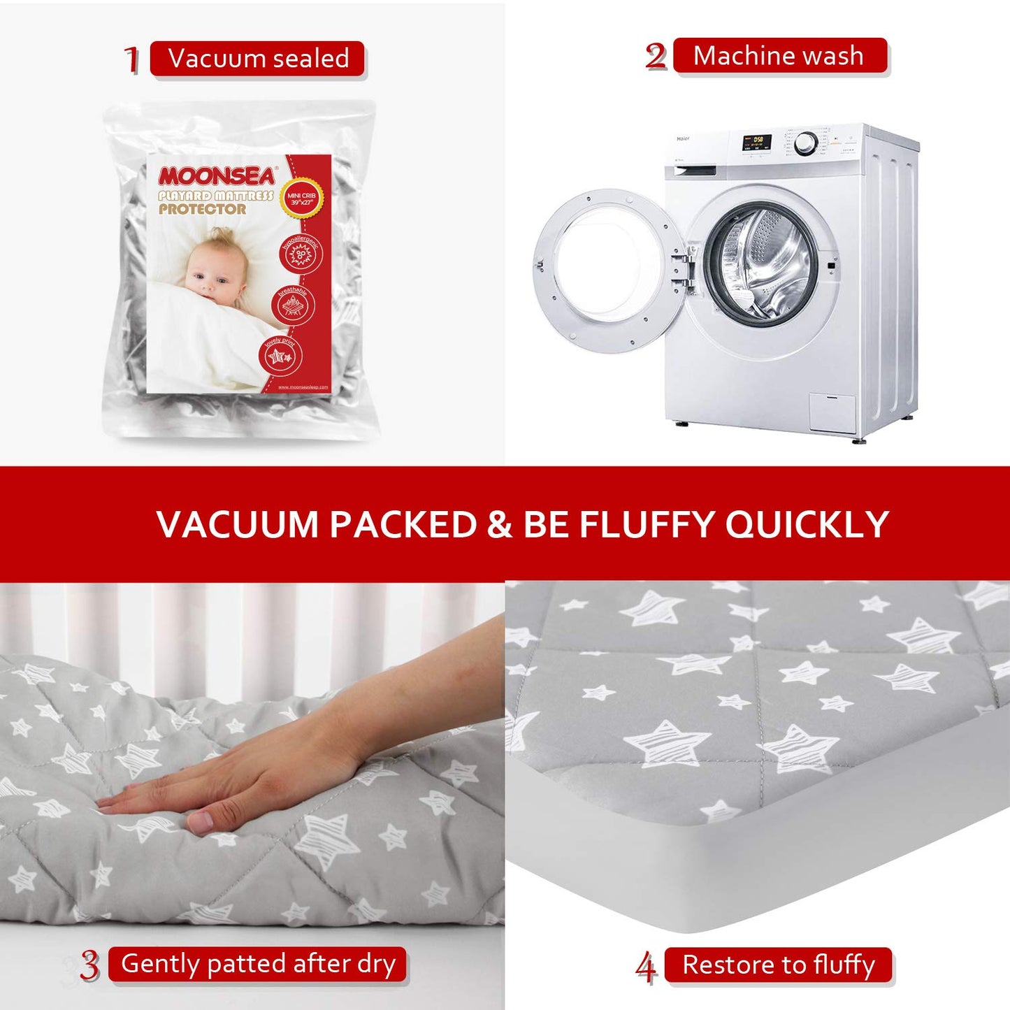 Pack and Play Sheets Fitted, Toddlers Mattress Protector 39"×27"×5", Breathable Thick Playard Lovely Print Cover, Compatible with Graco Pack n Play, Gray Star