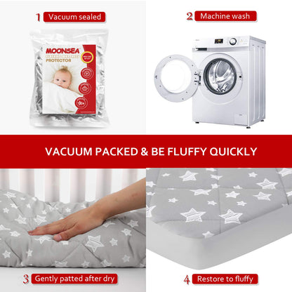 Pack and Play Sheets Fitted, Toddlers Mattress Protector 39"×27"×5", Breathable Thick Playard Lovely Print Cover, Compatible with Graco Pack n Play, Gray Star