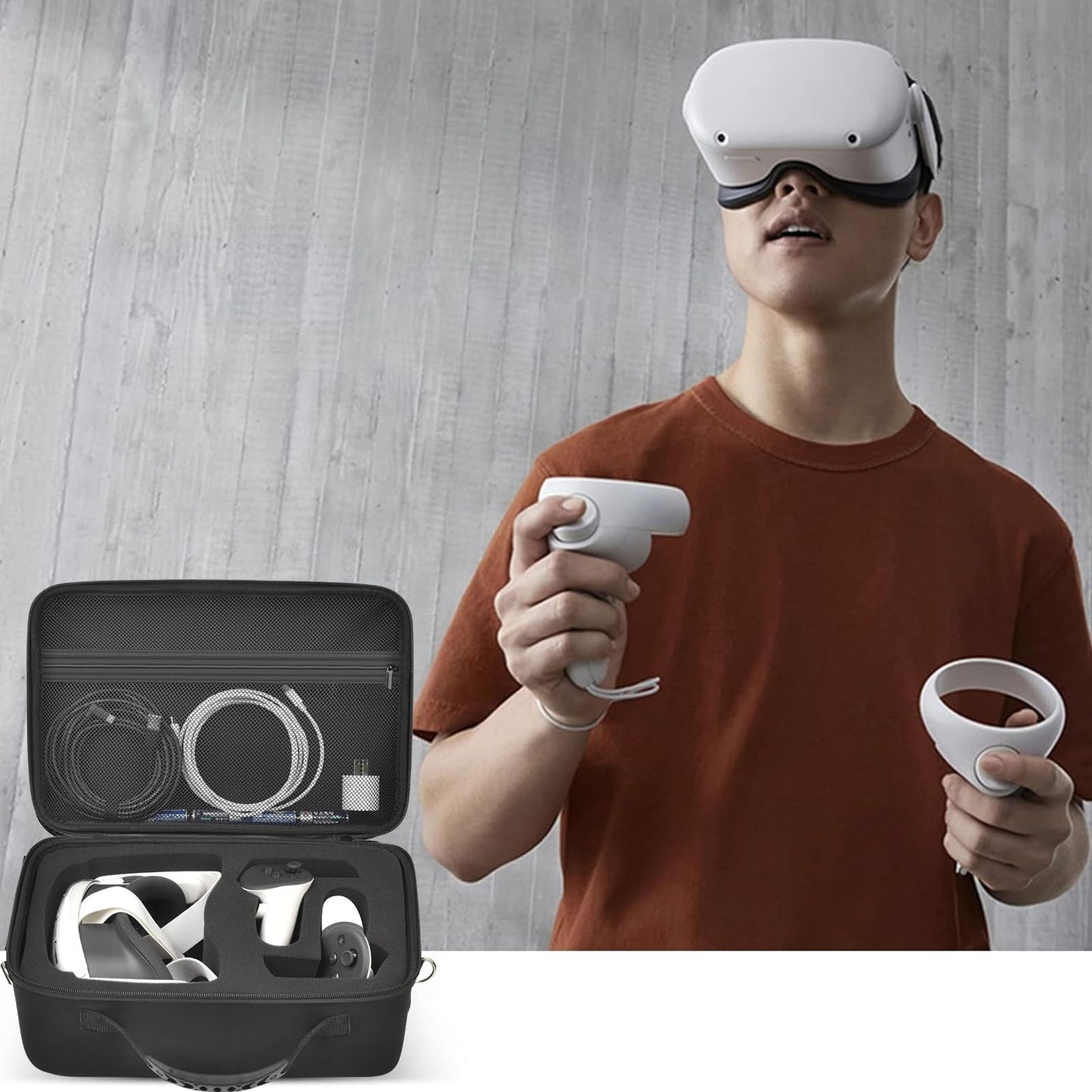 Hard Carrying Case for Meta Quest 3/ Quest 3S/ for Oculus Quest 2 All-in-One VR Gaming Headset and Touch Controllers, Travel Storage Bag with Silicone Face Cover & Lens Protector & Accessories - Black