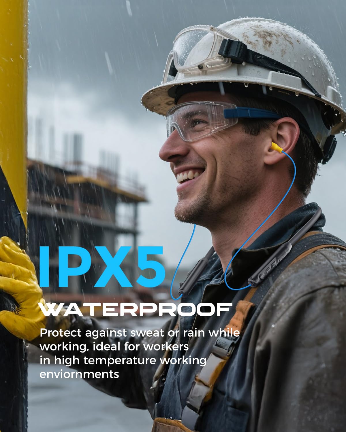 MIPEACE Bluetooth Earplug Headphones, Neckband Wireless Earbuds earplugs-29db Noise Reduction isolating in-Ear earplug Earphones and Controls,IPX5 sweatproof,19+Hour Battery(Blue)