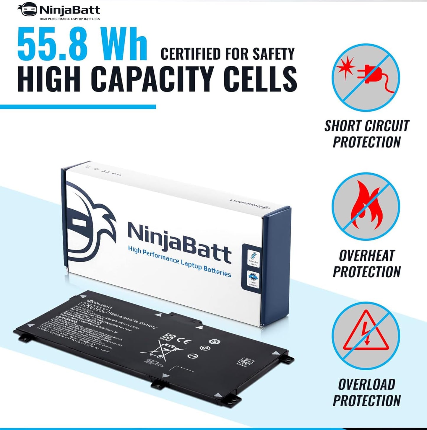 NinjaBatt LK03XL l09281-855 916814-855 Battery for hp Envy x360 Convertible 15m-bp1xx 15m-cn0xxx 15-cn0xxx 15m-cp0xxx 17m-ae0xx 17-bw 17m-ae111dx 15m-cn0012dx 15m-cn0011dx (11.55/55.8Wh)