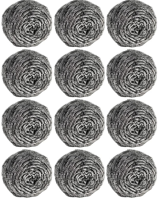 12Pcs Steel Wool Scrubber Pads for Cleaning Dishes, Pans, Pots, Ovens, Grills, Sinks - Stainless Steel Scrubbers for Kitchen, 12 Pack