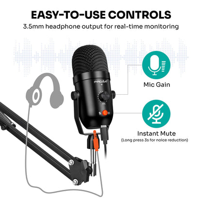 Podcast & Gaming USB Microphone Kit - Condenser Mic for Phone, Pad, PS4, Computer & Laptop (Noise Cancelling, ASMR, YouTube, Streaming)