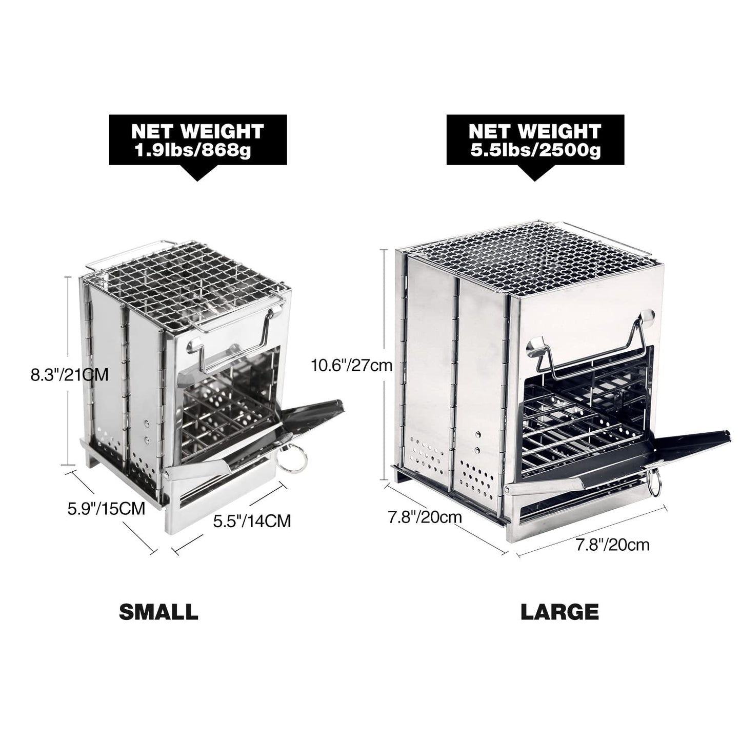 REDCAMP Wood Burning Folding Camp Stove Stainless Steel Grid, Portable Collapsible Backpacking Stove Survival Rocket Stove for Hiking Outdoor Tent Camping Picnic BBQ, Samll