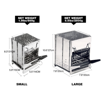 REDCAMP Wood Burning Folding Camp Stove Stainless Steel Grid, Portable Collapsible Backpacking Stove Survival Rocket Stove for Hiking Outdoor Tent Camping Picnic BBQ, Samll