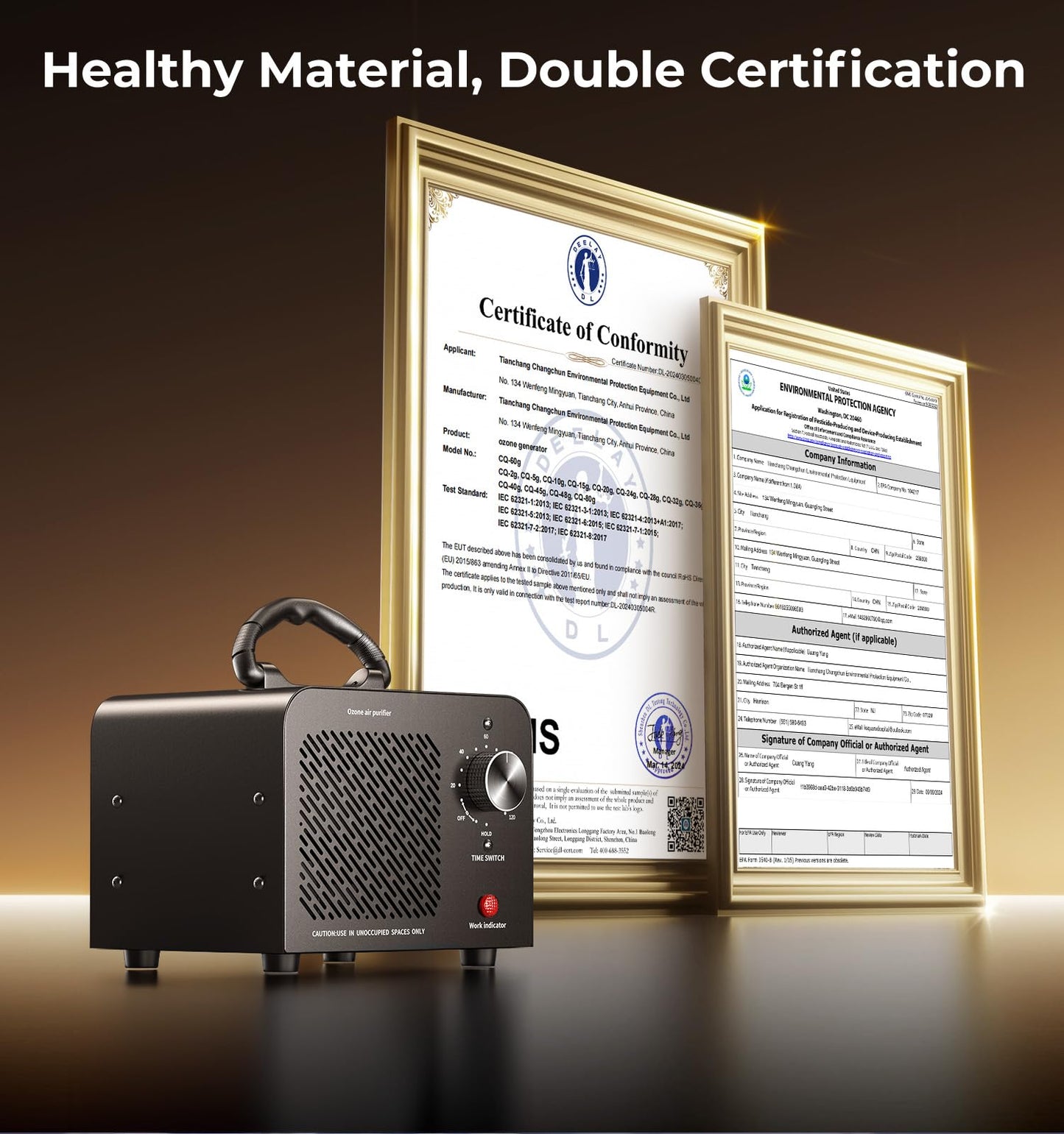 Ozone Generator 48,000mg, Commercial Ozone Machine Odor Removal, High Capacity O3 Ionizer Air Purifier Deodorizer, Portable Mini for Car, Home, Smoke, Pets, Industrial, for 4000 Square Feet -Black