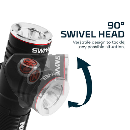 NEBO SWYVEL 1000 Lumen Rechargeable Flashlight | 5 Light Modes, Rotating Swivel Head, Pocket Size Work Light, Magnetic Base & Steel Clip, Water Resistant, Includes Wireless USB Charging Dock