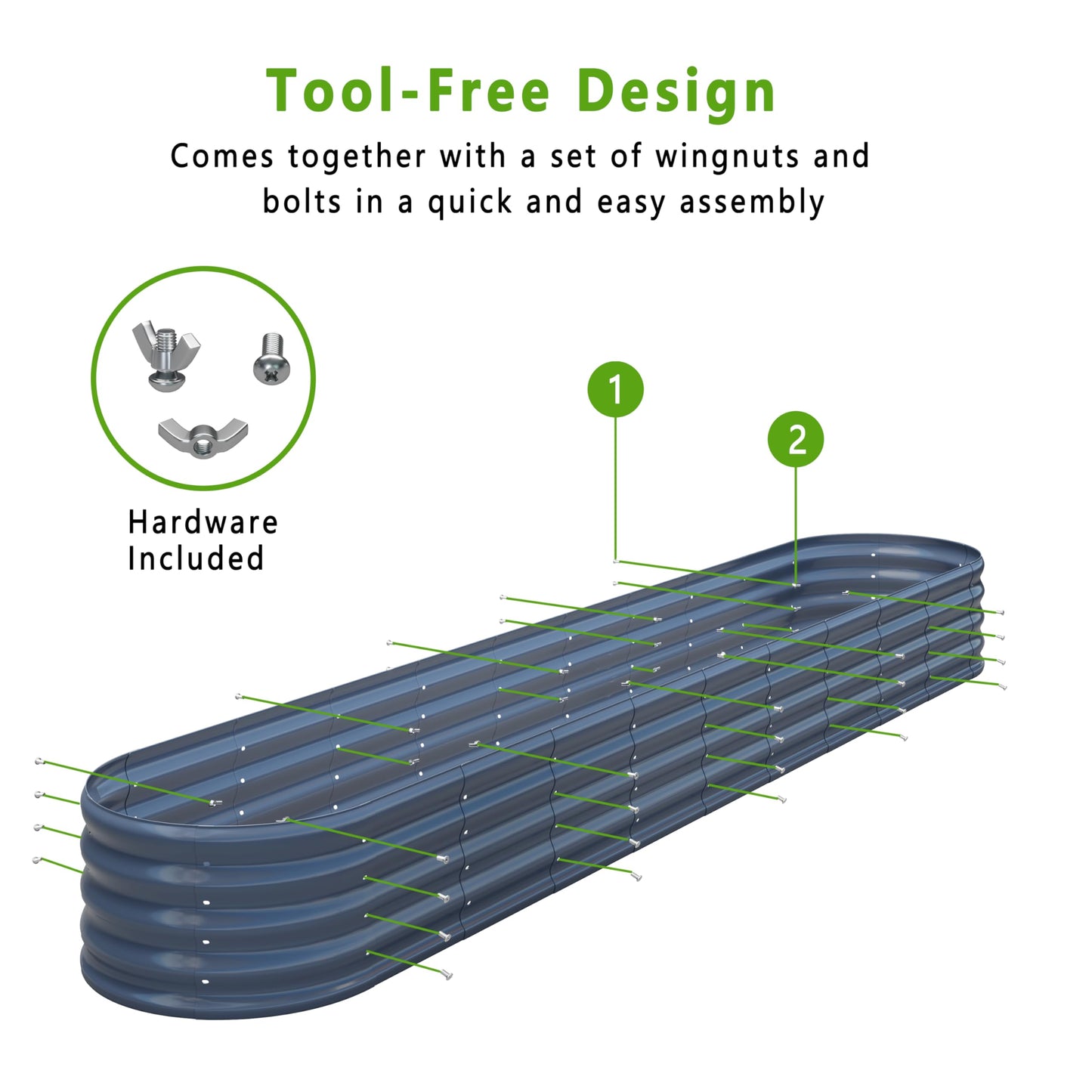 KFN 2PCS 12x1.8x1FT Galvanized Raised Garden Bed,Raised Garden Bed Kit-Oval Metal Vegetable Box,Large Planter Flower Boxes Outdoor,Planting for Vegetables,Flower,Herb,Grey,0.7mm