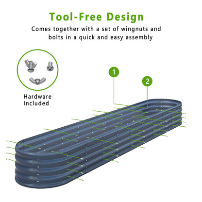KFN 2PCS 12x1.8x1FT Galvanized Raised Garden Bed,Raised Garden Bed Kit-Oval Metal Vegetable Box,Large Planter Flower Boxes Outdoor,Planting for Vegetables,Flower,Herb,Grey,0.7mm
