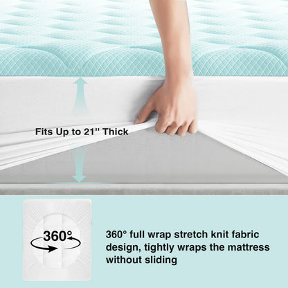 Novilla Cooling Mattress Topper Queen Size,Mattress Pad with Deep Pocket for 8-21" Mattress,Soft Mattress Cover for Back Pain Relief,3D+7D Down Alternative Bed Topper for Hot Sleepers