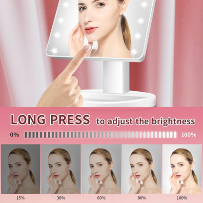 KOOKIN Lighted Vanity Makeup Mirror 16 Led Lights 180 Degree Rotation Lighted Mirror Touch Screen Adjusted Brightness Desk Mirrors USB Dual Supply Bathroom Beauty Cosmetic Mirrors (White)