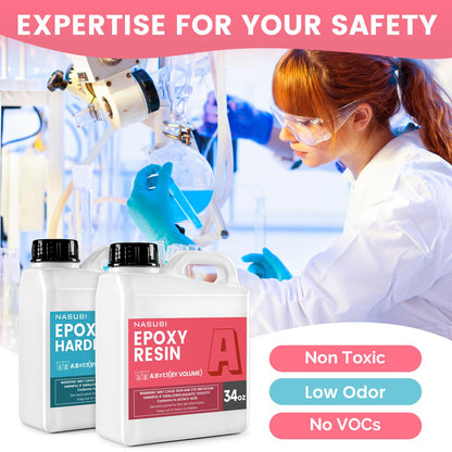 NASUBI Epoxy Resin Kit - 68OZ Crystal Clear Resin for Crafts, Mold, Wood, Jewelry Making, Art Casting Resin for Art, NO Bubble, 2 Part Clear Epoxy with Silicone Cups, Sticks, Pigment
