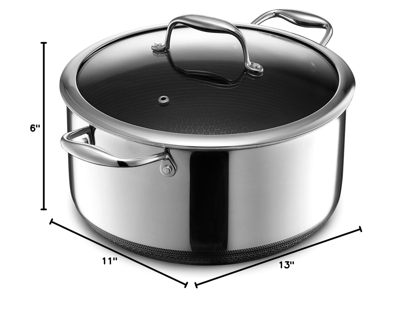 HexClad Hybrid Nonstick 8-Quart Stockpot with Tempered Glass Lid, Stay-Cool Handles, Dishwasher-Friendly, Oven-Safe Up to 900°F, Induction Ready, Compatible with All Cooktops