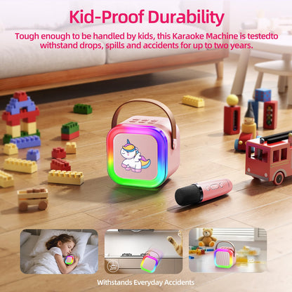 Kinglucky Mini Karaoke Machine for Kids, 2025 TOP Birthday Gifts Ideas for 3-12 Year Old Girls, Christmas Party Gifts Kids' Personal Video Players Accessories with 2 Wireless Microphones - Pink