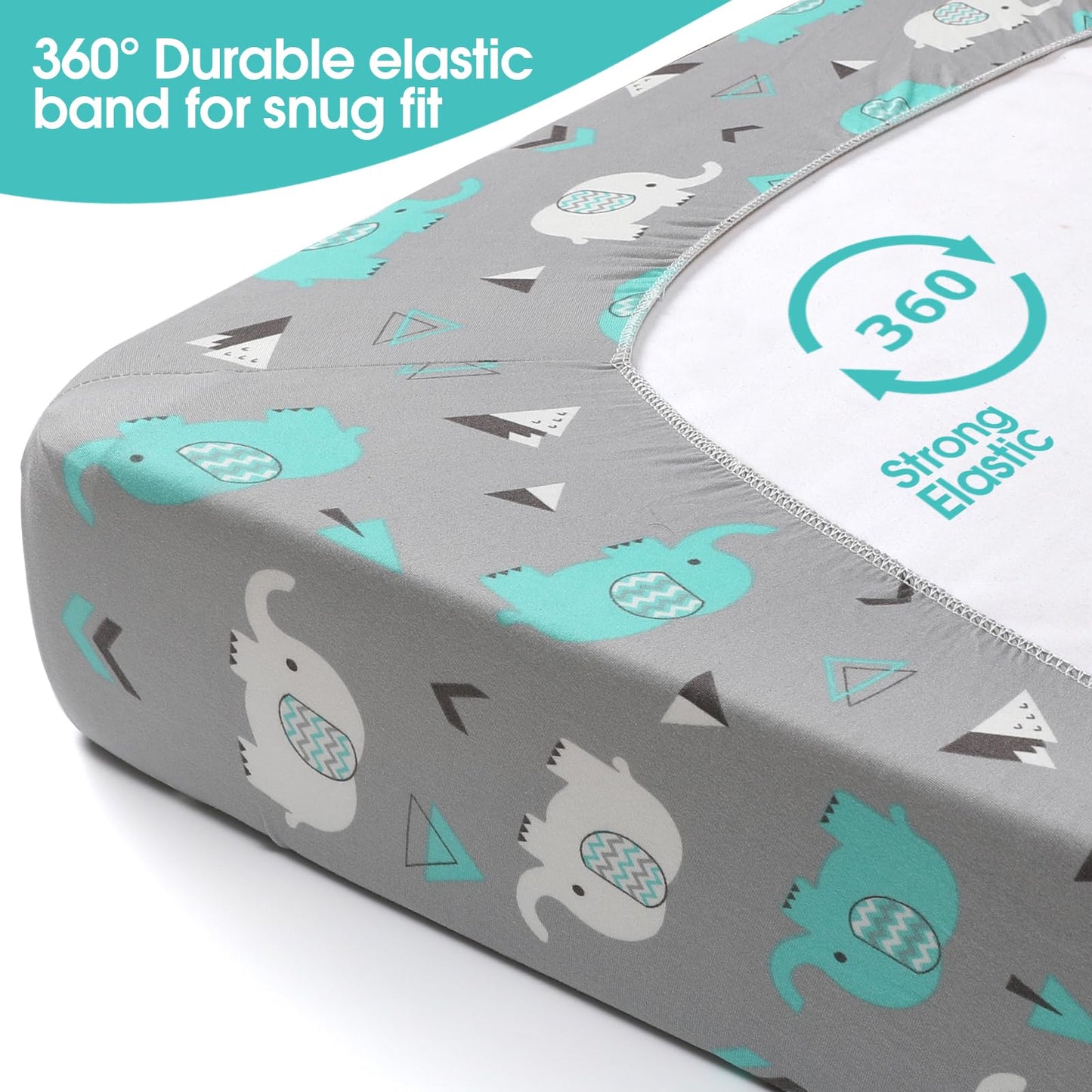 Pack n Play Sheets, BROLEX 2 Pack Mini Crib Sheets,Stretchy Portable Fitted Playard Sheet Set, Convertible Playard Mattress Cover,Ultra Soft Breathable Material,Elephant Whale