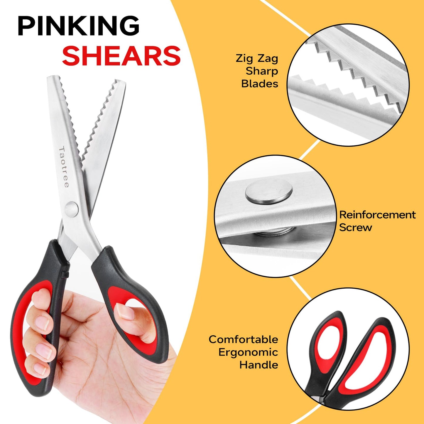 Pinking Shears for Fabric Cutting, Taotree 9.5" Sewing Scissors, Zig Zag Craft Scissors Decorative Edge, Fabric Sewing Supplies, Professional Handheld Dressmaking Arts Crafting Scrapbooking Supplies