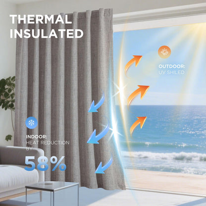 Joydeco 100% Blackout Curtains for Bedroom - Natural Linen Curtains 84 Inch Long, Thermal Insulated 2 Panels Linen Light Blocking Drapes, Rod Pocket & Back Tabs, Darkening Privacy for Living Room