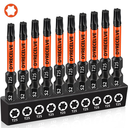 10-Pack T25 Torx Bits for Impact Driver, T-25 Torx/Star Bit Set 2'' Long, Magnetic Torque Head, Premium S2 Alloy Steel, 1/4'' Hex-Shank for Professional & DIY Use