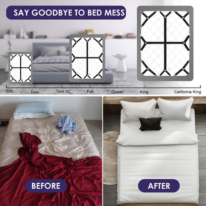 Luyena Bed Sheet Straps,6 PCS Secure and Fitted Sheet Straps for Full Size Bed,Adjustable Sheet Clips Elastic Fasteners Holders for Corners,Enhance Your Sleeping Experience(Black)