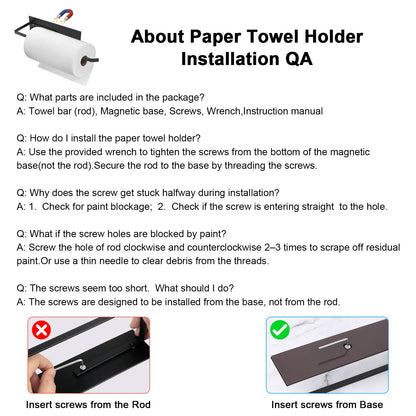 Paper Towel Holder, Magnetic Paper Towel Holder for Fridge, Toilet Paper Roll Holder Magnet Towel Rack Wall Mount Fridge Organizer for Paper Towels Rolls Bathroom Pantry RV Kitchen Storage