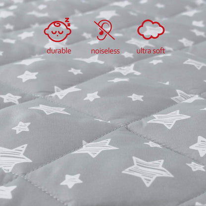 Pack and Play Sheets Fitted, Toddlers Mattress Protector 39"×27"×5", Breathable Thick Playard Lovely Print Cover, Compatible with Graco Pack n Play, Gray Star