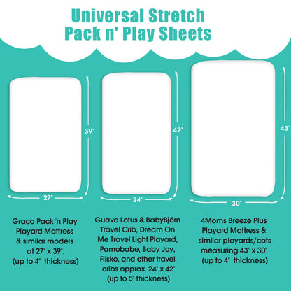 Pack n Play Sheets, BROLEX 2 Pack Mini Crib Sheets,Stretchy Portable Fitted Playard Sheet Set, Convertible Playard Mattress Cover,Ultra Soft Breathable Material,Cute Dinosaurs