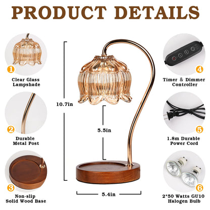 Flower Candle Warmer Lamp with Timer, Dimmable Candle Lamp Warmer, Birthday Christmas Gifts for Women Mom, House Warming for New Home Decor, Lotus Wax Melt Warmer for Jar Candles