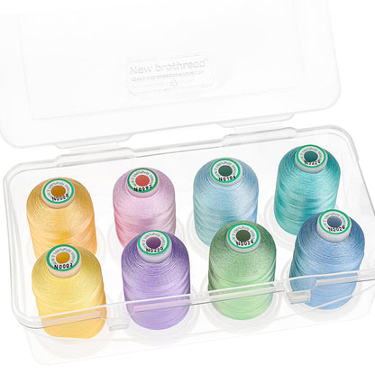 New brothread - 20 Options - 8 Snap Spools of 1000m Each Polyester Embroidery Machine Thread with Clear Plastic Storage Box for Embroidery & Quilting - Pastel Color