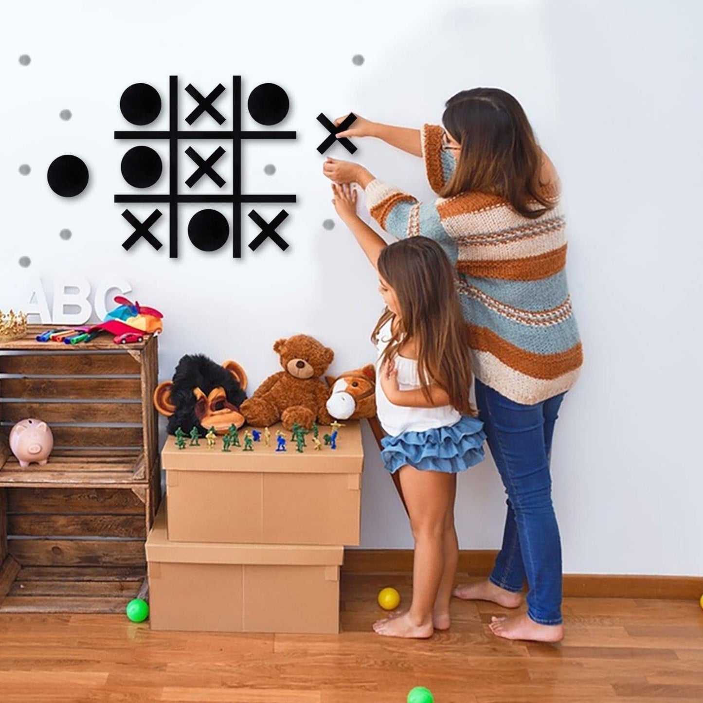 Magnetic Tic Tac Toe Wall-Mount Game,Game Room Decor,Hallway Decor,Playroom Decor,Modern Wall Decals for Kids Room,Classroom&Offices,Best Gift for Family, Friends (Black)