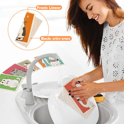 Lucomb Swedish Dish Cloths for Kitchen, 8 Pack Reusable Cleaning Cloth Absorbent Kitchen Towels No Odor Fast Drying for Home Wipes Dish Washing (Cute Cat)