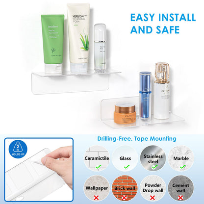 OAPRIRE Clear Acrylic Floating Shelves Set of 2 - Easily Expand Wall Space - Small Wall Shelf with Strong Adhesive for Bathroom, Bedroom, etc