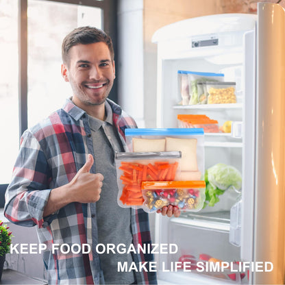 Lerine 10 Pack Dishwasher Safe Reusable Bags, Leakproof Reusable Freezer Bags, BPA Free Food Storage Bags for Marinate Food Travel - 3 Gallon 4 Sandwich 3 Snack