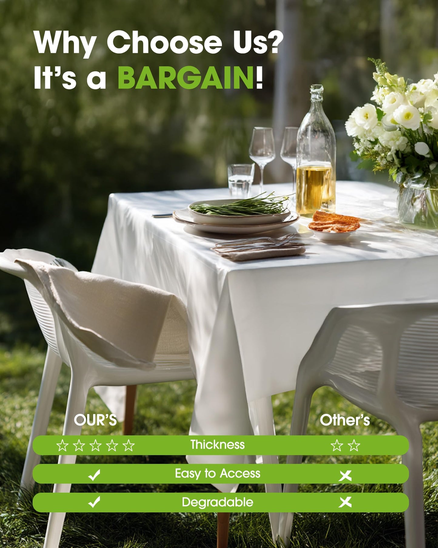 Pureegg Plastic Table Cloth Disposable 10 Pack, 54 x 108 Inch Table Cloths, Party, Picnic, Wedding, Decorative Tablecloths, Rectangle, White Plastic Cover, Leakproof & Sturdy, White