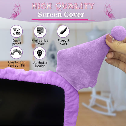 Kakurookie 23'' - 34'' Computer Monitor Protective Cover with Cat Ear Design, Cute Monitor Dust Cover with Furry Design, Elastic Dustproof, Suitable for PC, Tablet, TV