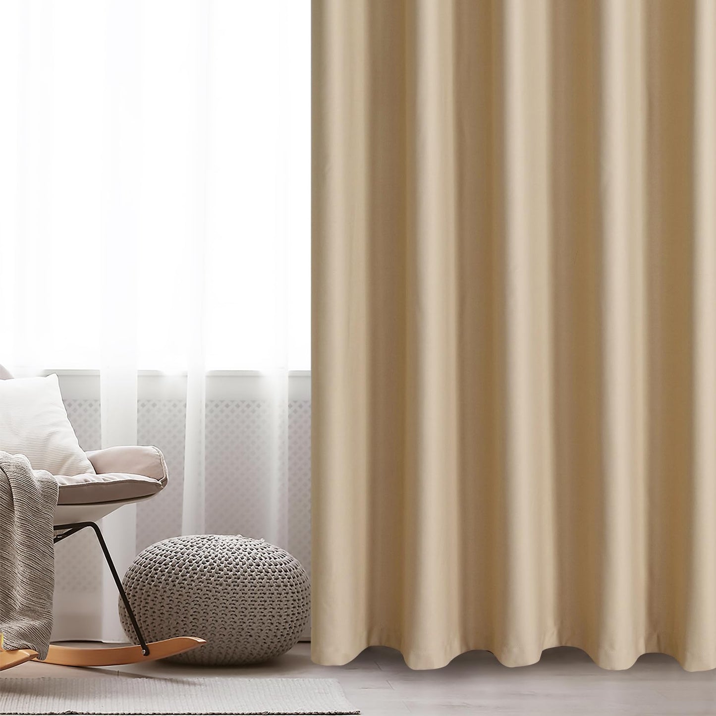 JIUZHEN Room Divider Curtains for Bedroom, Living Room, Dorm - Privacy Partition Curtains with Grommets, Soundproof Hanging Room Dividers (Beige, W100 by L84, 1 Panel)