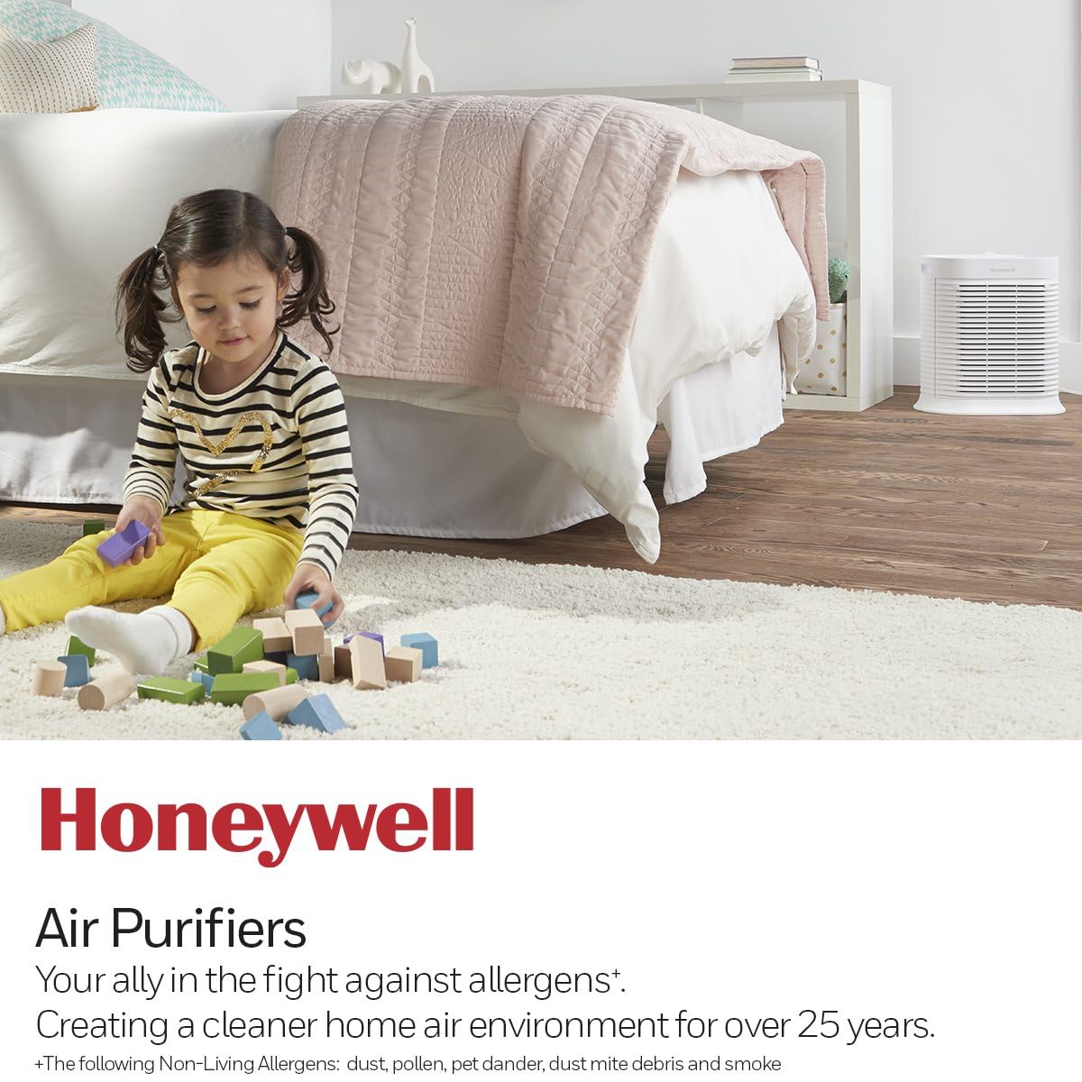 Honeywell AllergenPlus HEPA Air Purifier, Airborne Allergen Reducer for Medium Rooms 750 sqft, Reduces Allergens, Smoke, Wildfire Smoke, Pollen, Pet Dander and More, White, HPA104