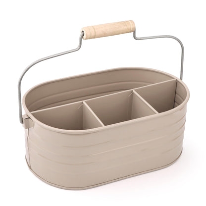 Alpha Living Home Multi-Functional Utensil Caddy – 4-Compartment Organizer for Kitchen, Party & Office – Durable Beige Powder-Coated Iron Alloy with Wooden Handle