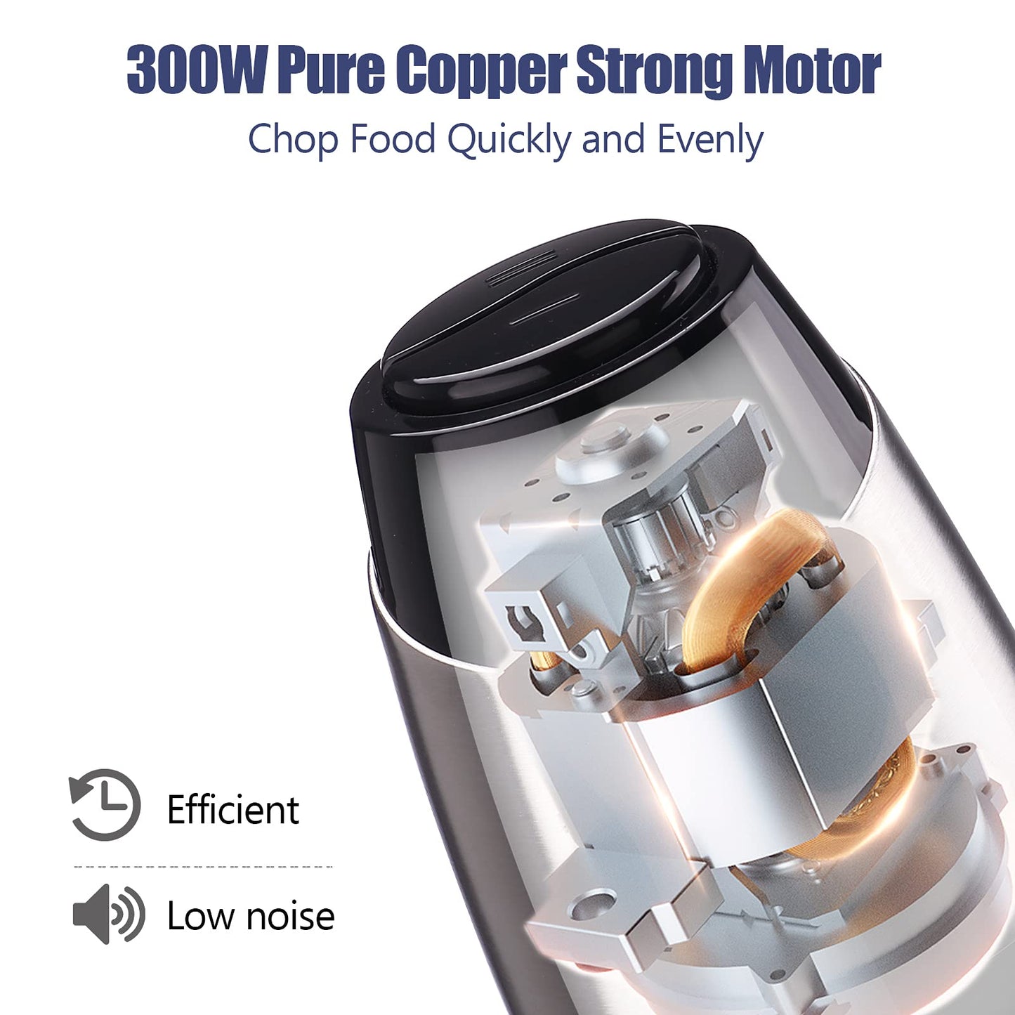 Homeleader Electric Food Chopper, 300W Stainless Steel Blade, Food Processor with 2L Glass Bowl, 2S Fast Shredding for Meat, Vegetables, Fruits and Nuts, Dishwasher Safe, Quiet Motor with 4 Blades