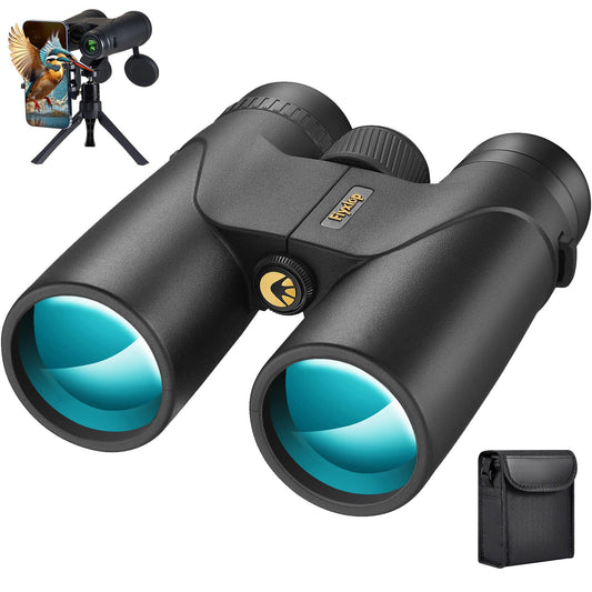 Fiyxlop 12x42 HD Binoculars for Adults - Upgraded BAK4 Prism and FMC Lens, Phone Adapter + Tripod for Bird Watching, Cruise Ships, Concerts, Hunting, Hiking, Wildlife Observation