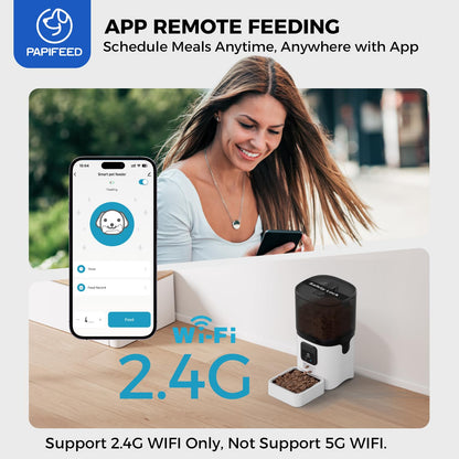 PAPIFEED Smart Automatic Cat Feeders: WiFi Pet Feeder with APP Control for Remote Feeding, Detachable for Easy Clean, Automatic Cat Food Dispenser with Alexa,1-10 Meals Per Day for Dog (6L/25Cup)