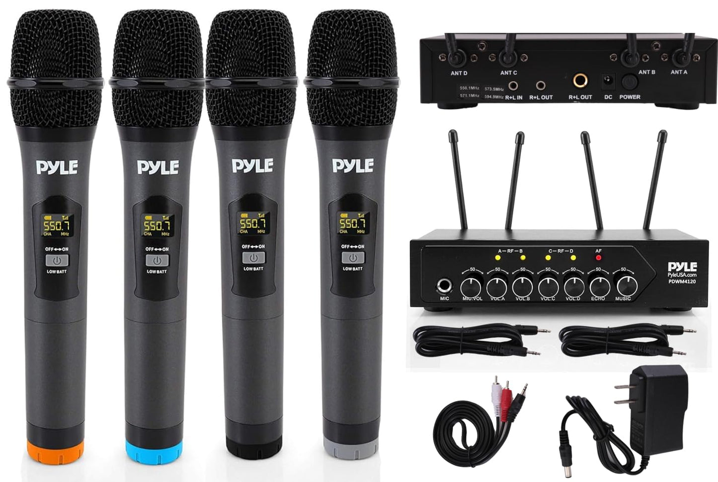 Pyle Wireless Microphones, Professional UHF Dual Microphones for Karaoke, Wireless Dynamic Microphone System Set with Rechargeable Receiver,Plug and Play, Speech, Wedding, Church, PA System