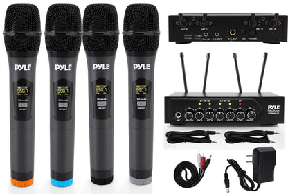 Pyle Wireless Microphones, Professional UHF Dual Microphones for Karaoke, Wireless Dynamic Microphone System Set with Rechargeable Receiver,Plug and Play, Speech, Wedding, Church, PA System