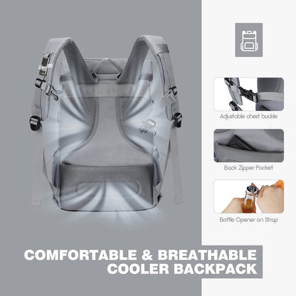 Maelstrom 35 Can Backpack Cooler Leakproof,Insulated Soft Cooler Bag,Beach / Camping Cooler,Ice Chest Backpack for Travel, Grocery Shopping,Kayaking,Fishing,Hiking,Grey
