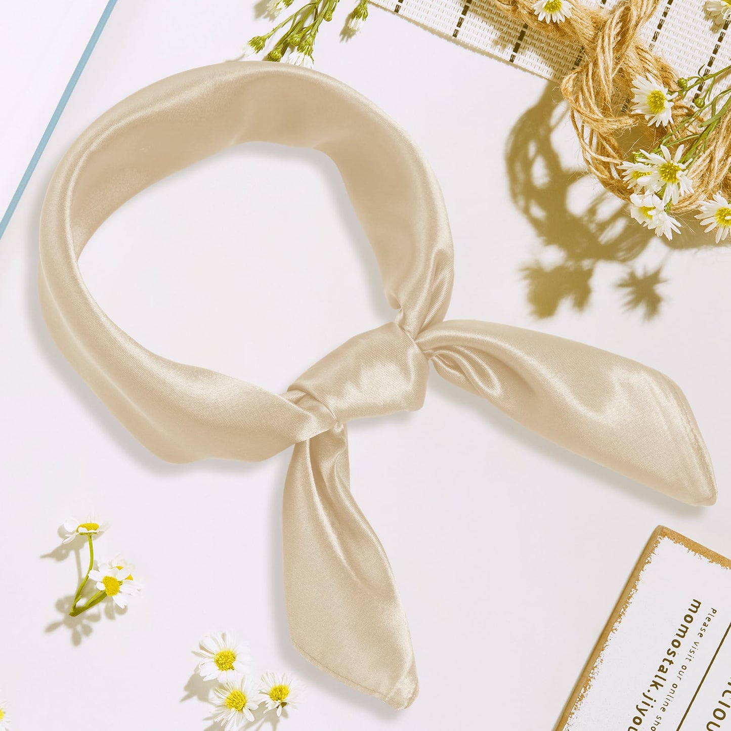 Pistha Chiffon Scarf Square Ribbon Neck Scarf Satin Scarf Handkerchief for Halloween Retro Women Girls Costume Accessory (Champagne, 23.6 * 23.6 inch)