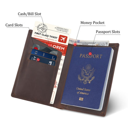 Polare Functional RFID Blocking Leather Passport Holder Travel Bifold Wallet For Men (Dark Brown with AirTag Slot)