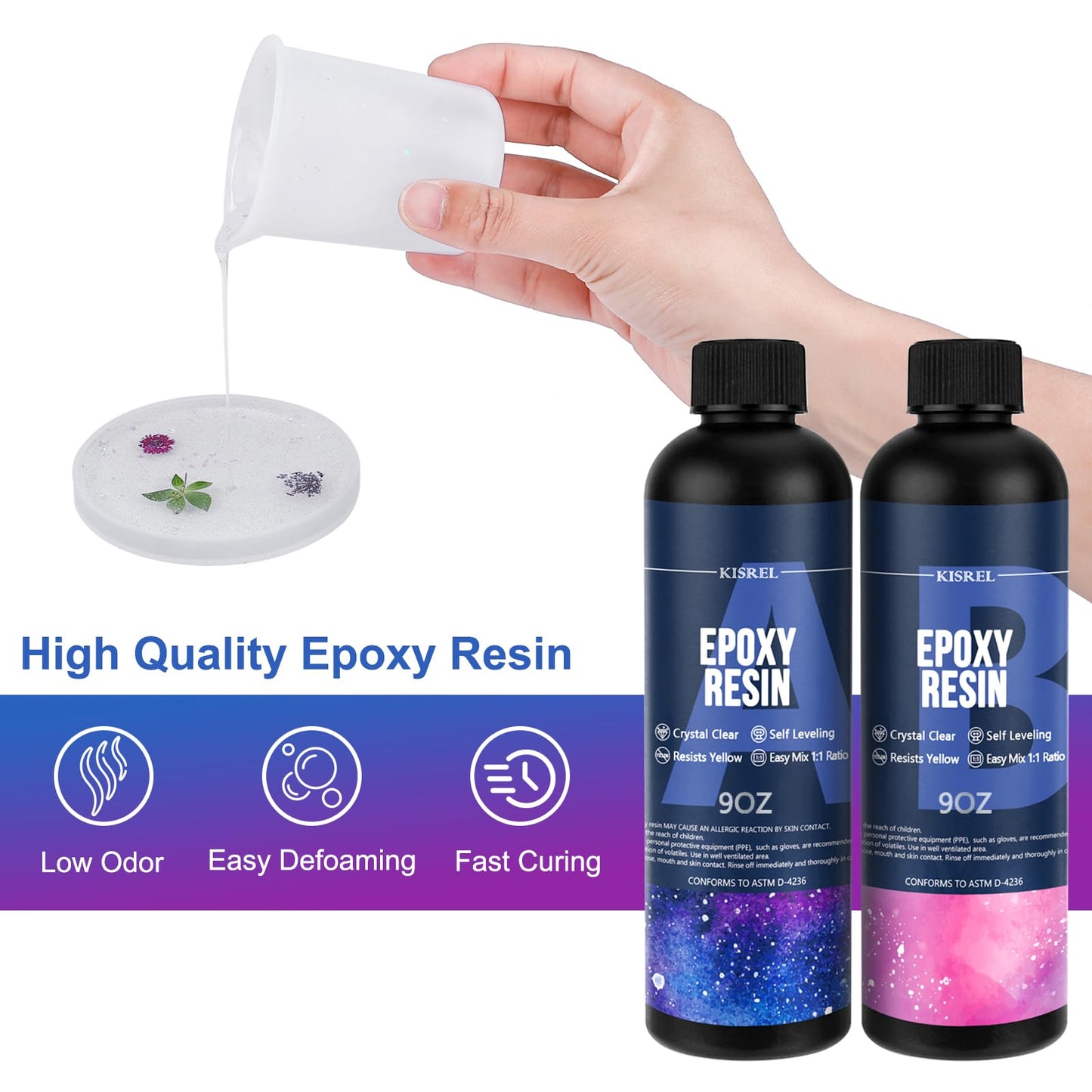 KISREL Epoxy Resin Kit for Beginners, Resin Kit with Molds, 18OZ Epoxy Kit with Dried Flowers, Measuring Cups and Resina Supplies