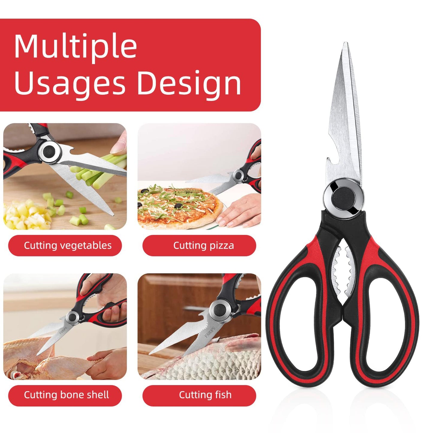 Kitchen Scissor For General Use 2-Packs,Heavy Duty Kitchen Raptor Meat Shears,Dishwasher Safe Cooking Scissors, Stainless Steel Multi-function Scissors For Food,Chicken,Poultry, Fish, Pizza,Herbs