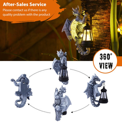 Goodeco Dragon Tree Hugger Solar Lantern Garden Statue - 9.3 Inch Resin Dragon Decor for Outdoor, Perfect Garden Gift & Yard Decor