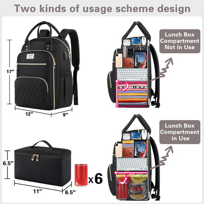 ETRONIK Lunch Backpack for Women, 15.6 inch Laptop Backpack with USB Port, Teacher Nurse Work Backpack with Insulated Cooler Lunch Bag, Travel Bags for Women & Men, Gift, Black